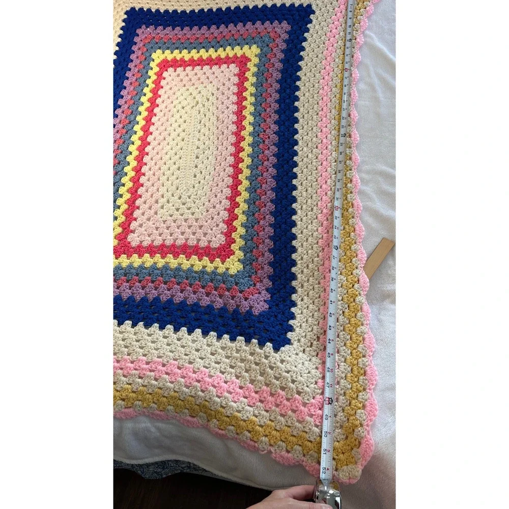 Handmade Crochet Granny Square Blanket Scalloped Edge Lap Throw 52x33